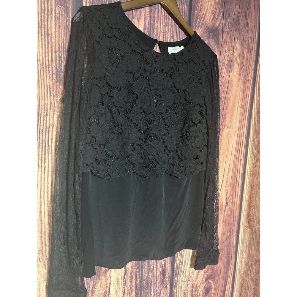 Bailey 44 Woman Top Size Large Lace Black Mesh Long Sleeves Party Timeless